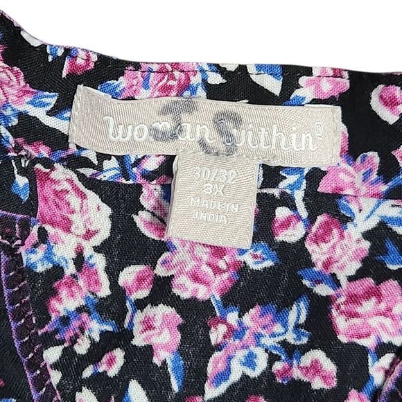 Woman Within Blouse Plus Size 3X Purple Black Floral V Neck Long Sleeve Top - Picture 8 of 9